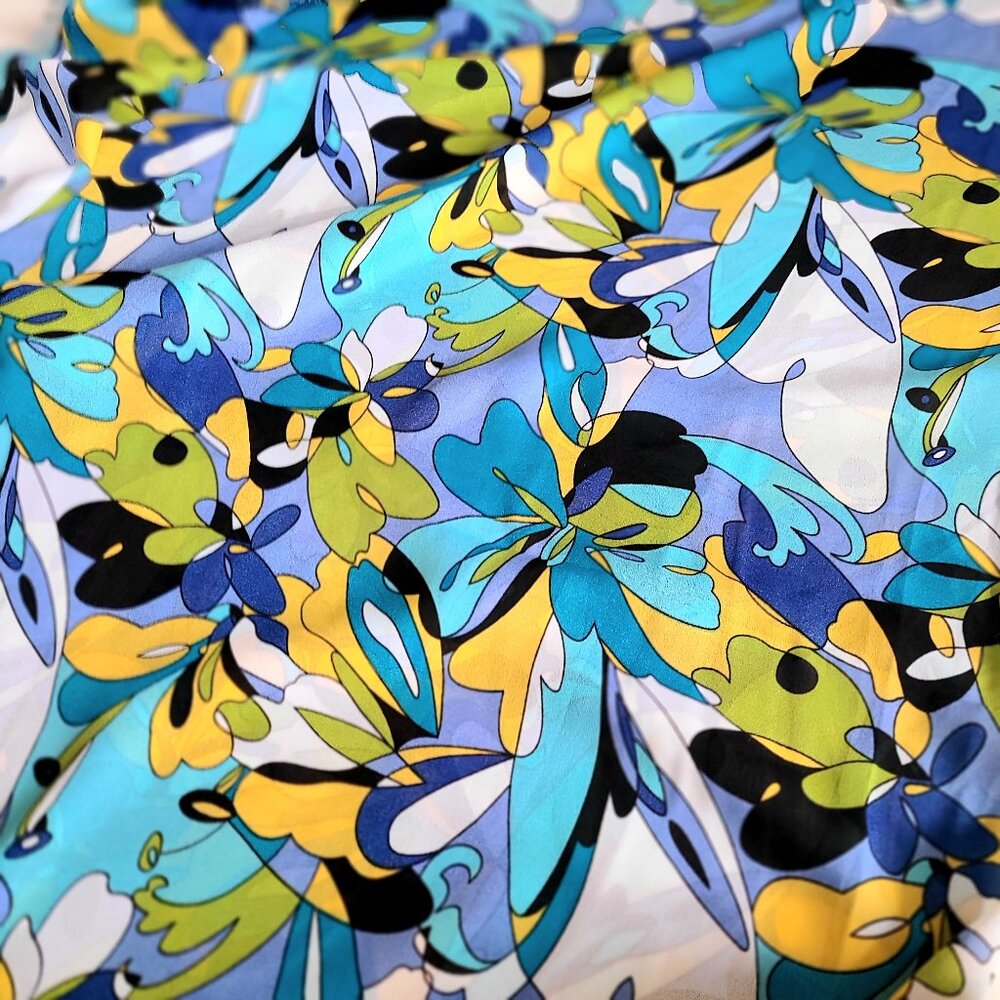 Blue and yellow vibrant colors sewing fabric.